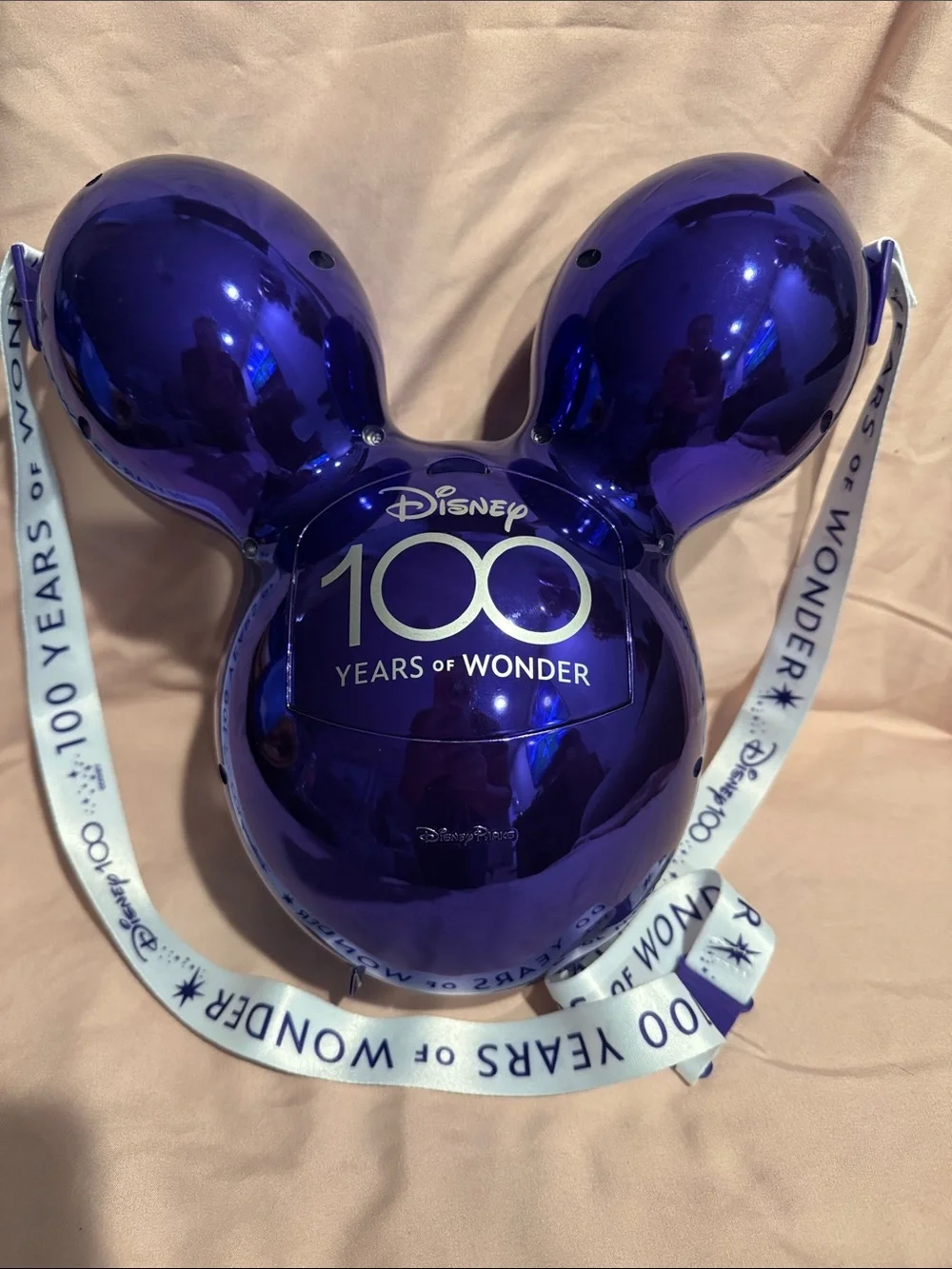 Disney Blue 100 years of wonder Mickey Head Bucket with White Lanyard